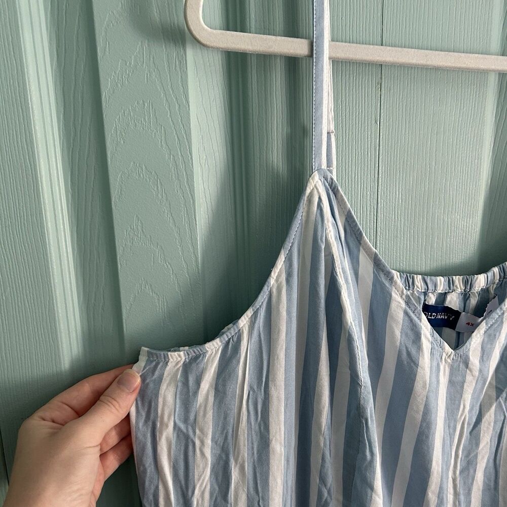 Old Navy Katherine Maxi Dress 4X Blue White Striped Tiered V-Neck Pockets‎ - Picture 3 of 11